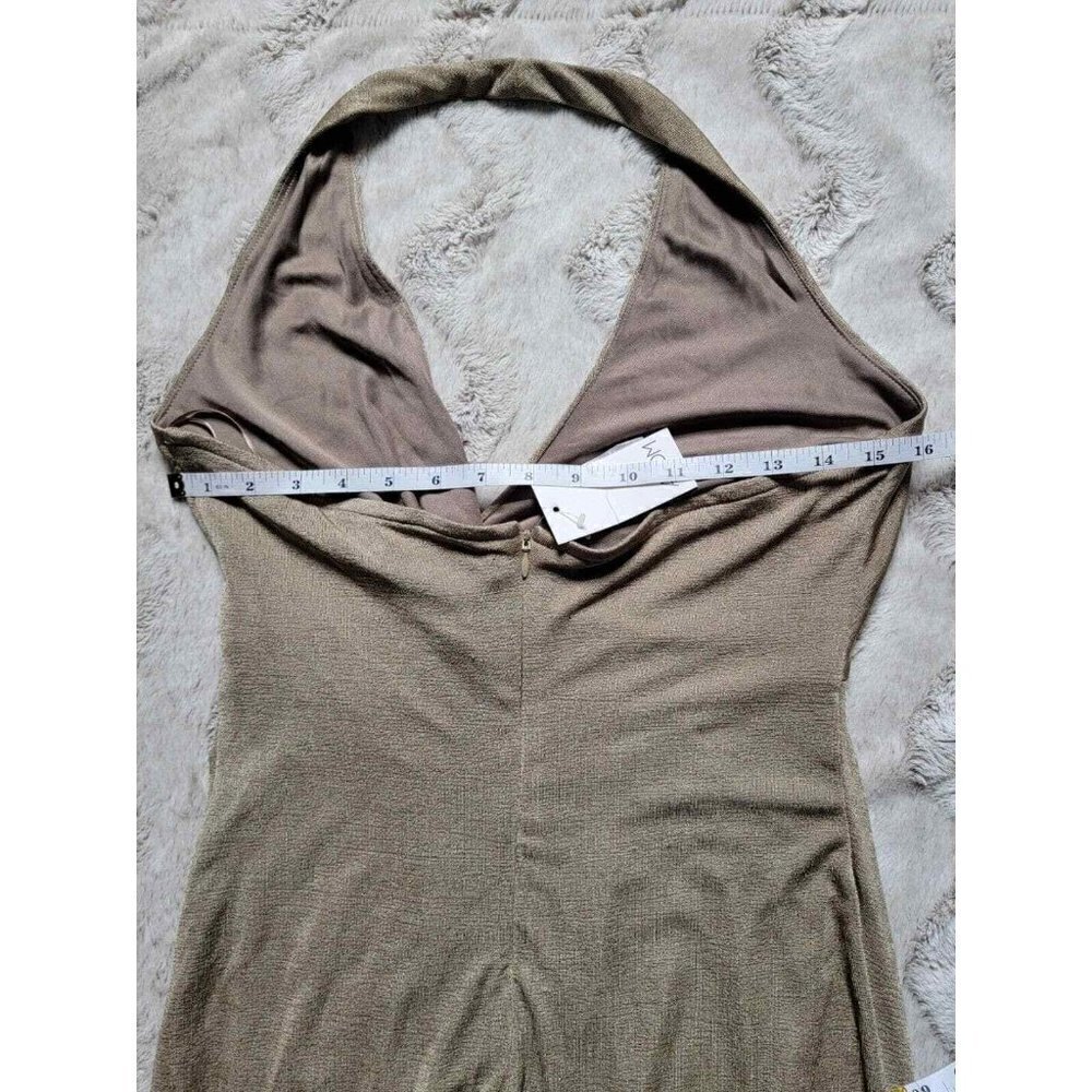 Aeom Metallic Shimmer Bronze Gold Halter Neck Maxi Dress NWT Size L - Picture 10 of 11